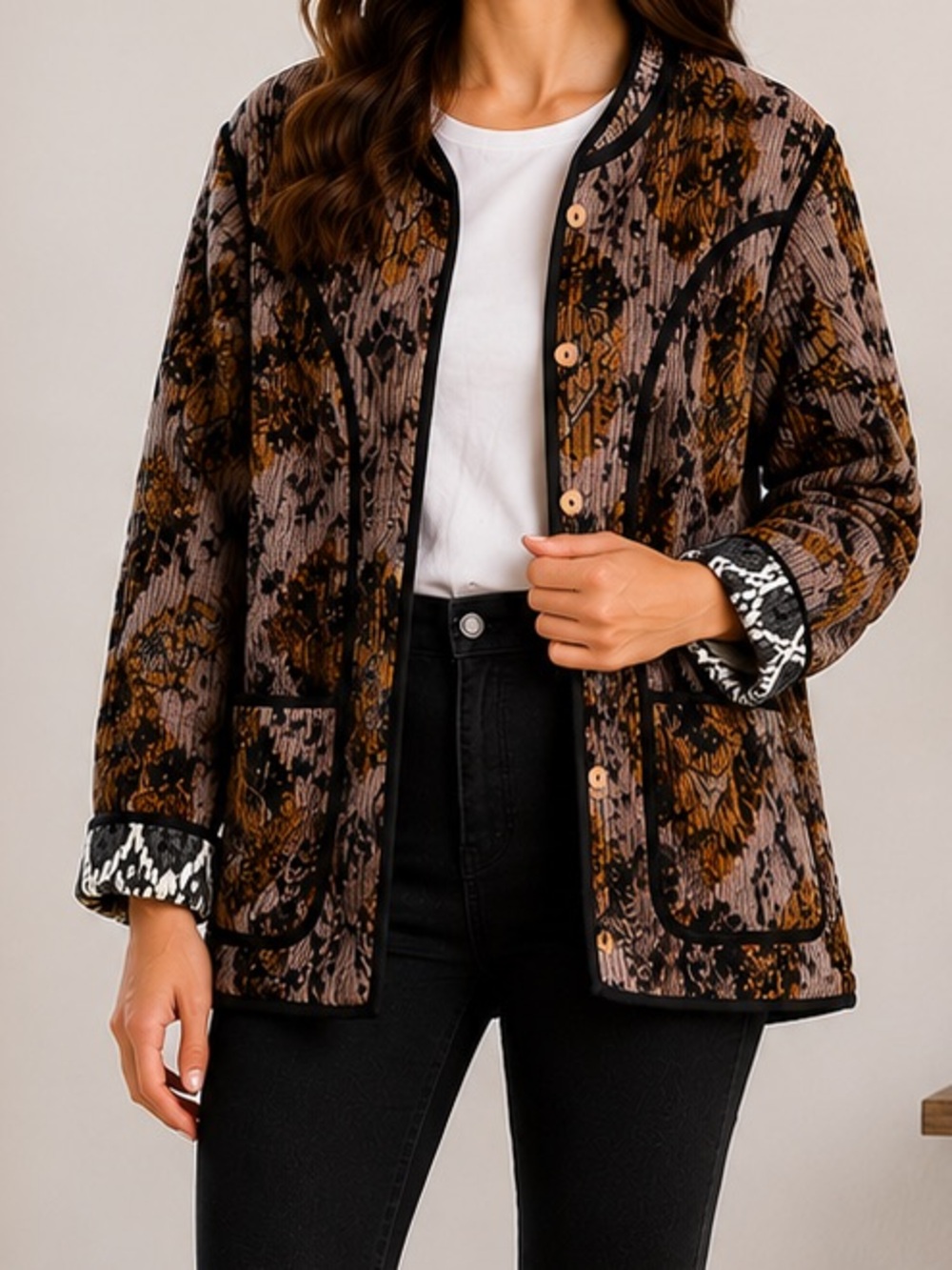 Vintage 90s Quilted Brocade Reversible Jacket Large